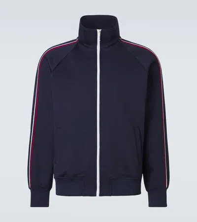 Saint Laurent Striped Cotton-blend Jersey Track Jacket In Blue