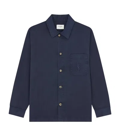 Saint Laurent Cotton Cassandre Overshirt In Blue