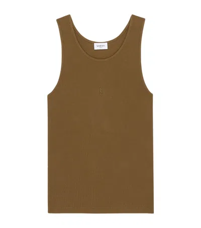 Saint Laurent Cotton Cassandre Tank Top In Brown