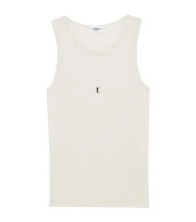 Saint Laurent Cotton Cassandre Tank Top In Neutral