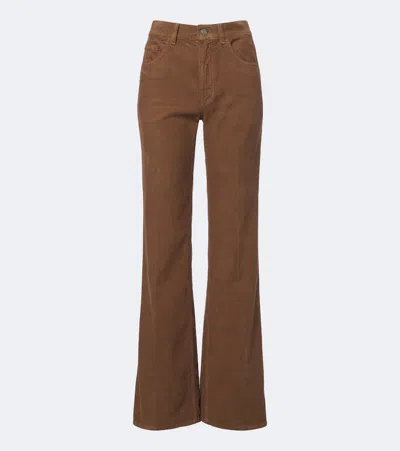 Saint Laurent Cotton Corduroy Flared Pants In Brown