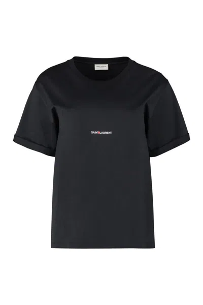 Saint Laurent Cotton Crew-neck T-shirt In Black