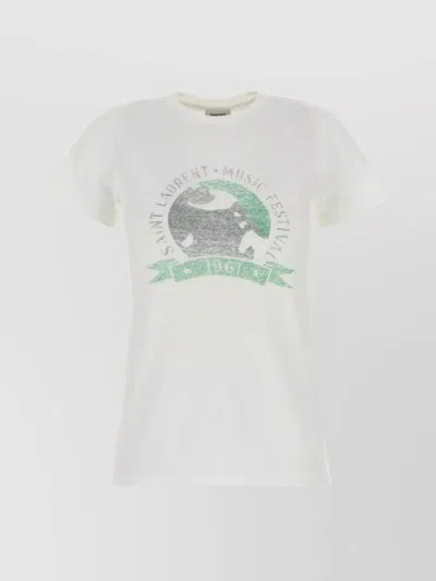 SAINT LAURENT COTTON CREW NECK T-SHIRT WITH GRAPHIC PRINT