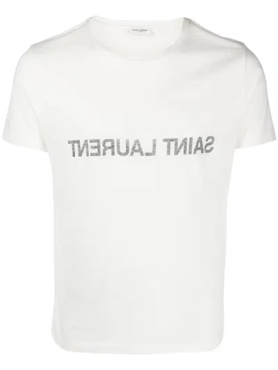 Saint Laurent Logo-printed Cotton T-shirt In White