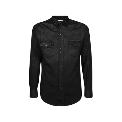 Saint Laurent Cotton Denim Shirt In Black