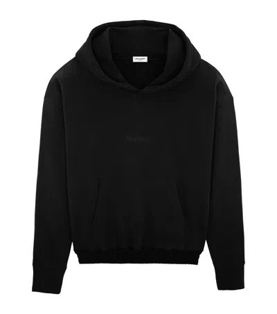 Saint Laurent Cotton Embroidered Logo Hoodie In Black