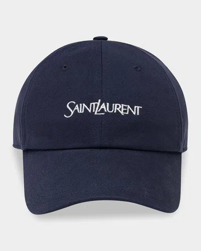 Saint Laurent Cotton Gabardine Baseball Cap In Navy