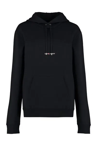 Saint Laurent Logo Print Hoodie In Black