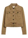 Saint Laurent Dark Beige Cropped Jacket With Belt Women