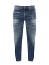 Saint Laurent Cotton Jeans With Back Logo Patch In Blue