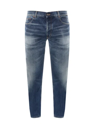 Saint Laurent Cotton Jeans With Back Logo Patch In Blue