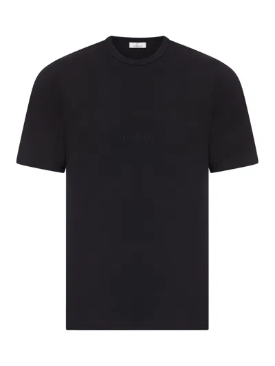 Saint Laurent Cotton Jersey T-shirt With Embroidered Logo In Blue