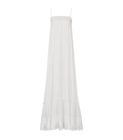 Saint Laurent Cotton Lace Trim Maxi Dress In White