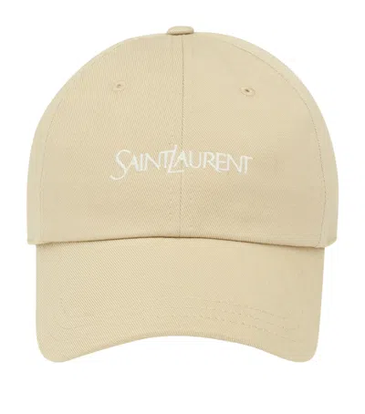 Saint Laurent Cotton Logo Baseball Cap In Nude