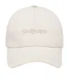 Saint Laurent Corduroy Beanie With Embroidery And Vents In White