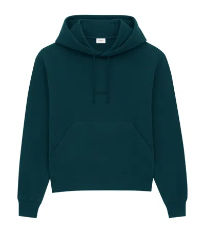 Saint Laurent Cotton Logo Embroidered Hoodie In Blue