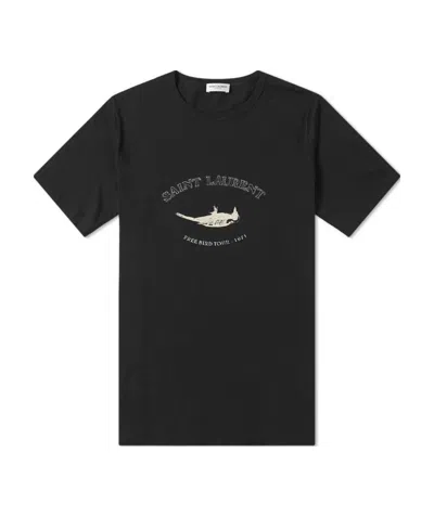 Saint Laurent Cotton Logo Printed T-shirt In Black