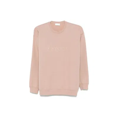 Saint Laurent Cotton Logo Sweatshirt In Neutral