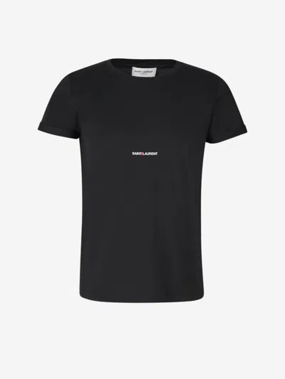 Saint Laurent Cotton Logo T-shirt In Black