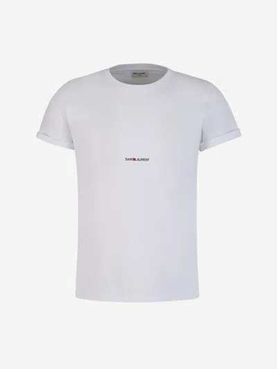 Saint Laurent Logo Cotton T-shirt In Contrast Printed Logo