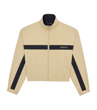 Saint Laurent Cotton Logo Windbreaker Jacket In Neutral