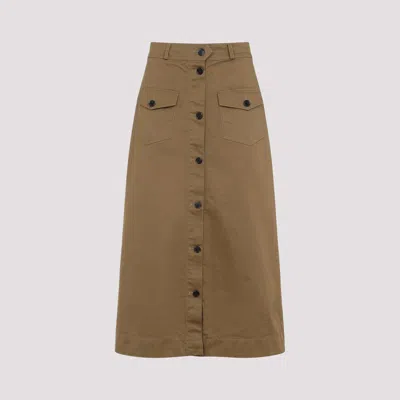 Saint Laurent Cotton Long Skirt In Chatain