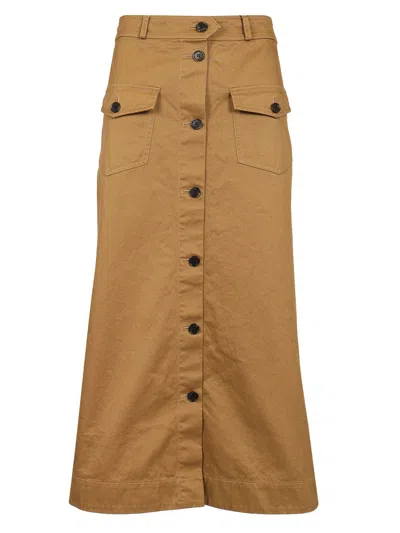 Saint Laurent Cotton Midi Skirt Skirts Brown