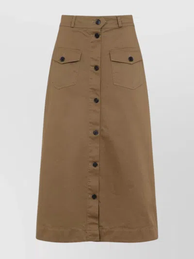 SAINT LAURENT COTTON MIDI SKIRT WITH FRONT POCKETS