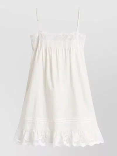 Saint Laurent Cotton Mini Dress Lace Trim Ruffled Hem In White