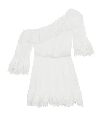 Saint Laurent Cotton One-shoulder Mini Dress In Brown
