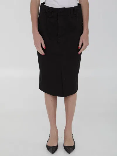 Saint Laurent Cotton Pencil Skirt In Black