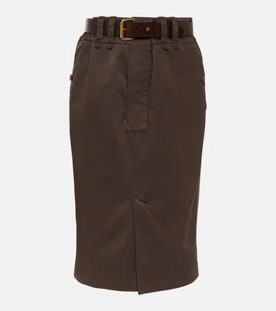 Saint Laurent Cotton Pencil Skirt In Dark Brown