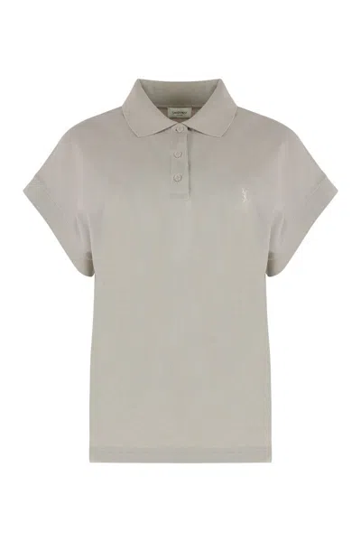 Saint Laurent Cassandra Cap Sleeve Polo Top In Grey