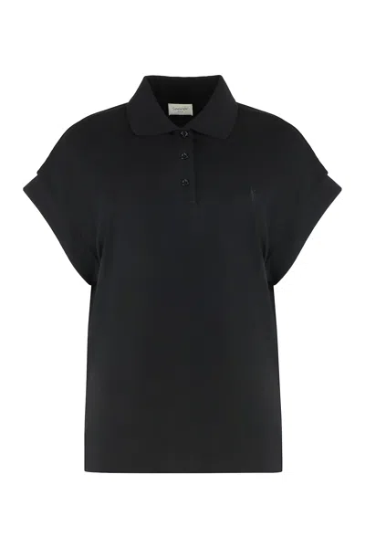 Saint Laurent Cotton Blend Polo Shirt With Logo In Black