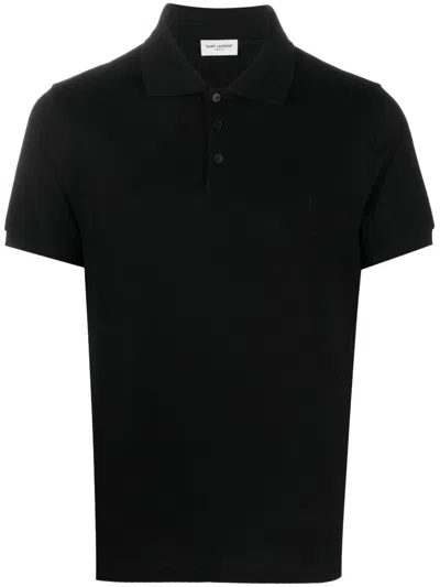 SAINT LAURENT COTTON PIQUÉ CASSANDRE EMBROIDERY POLO SHIRT
