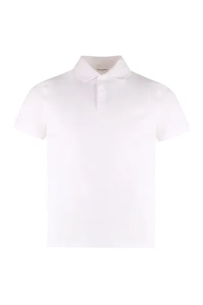 Saint Laurent Cotton-piqué Polo Shirt In White