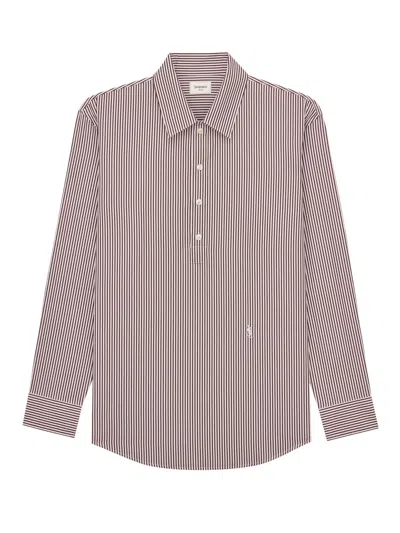 Saint Laurent Cotton Pointed-collar Shirt With Half-button Placket And Angled Cuffs In Black