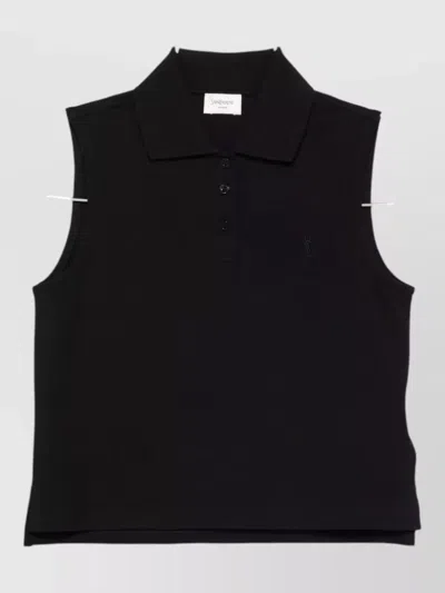 Saint Laurent Cotton Polo Top Sleeveless Design In Black