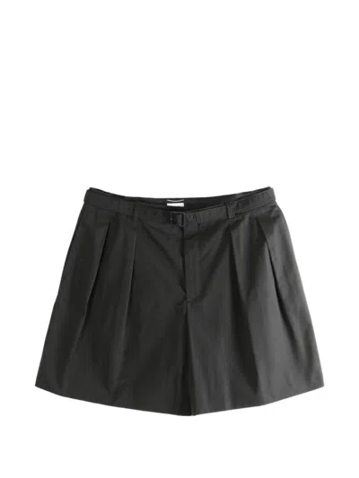 Saint Laurent Cotton Poplin Belted Shorts In Black