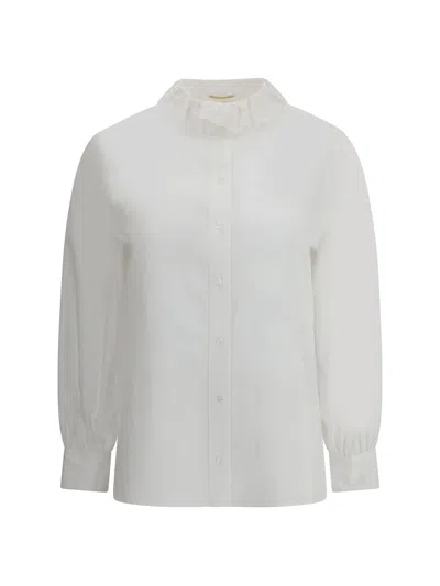 Saint Laurent Cotton Poplin Shirt Lace Collar Cuffs In White