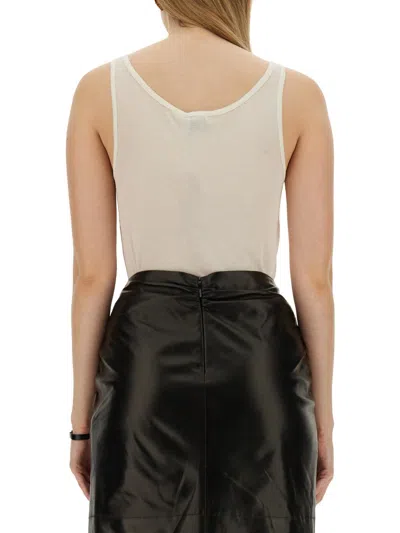 Saint Laurent Cotton Round Neckline Tank Top In Neutral