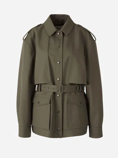 Saint Laurent Cotton Saharan Trench Coat In Military Green