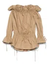 Saint Laurent Paris Women Cotton Serge Gathered Mini Dress In Nude & Neutrals