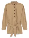 Saint Laurent Paris Women Cotton Serge Half-buttoned Belted Tunic In Beige
