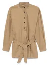 Saint Laurent Paris Women Cotton Serge Half-buttoned Belted Tunic In Nude & Neutrals