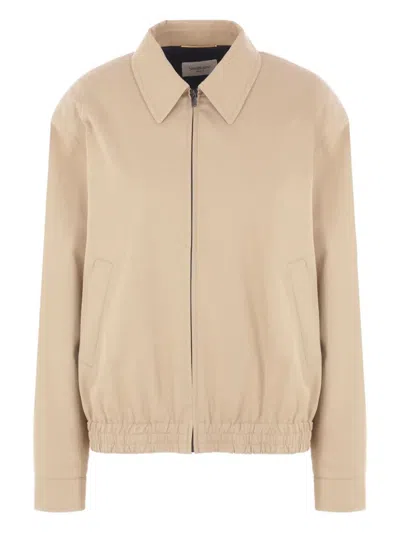 Saint Laurent Cotton Serge Short Jacket In Neutral