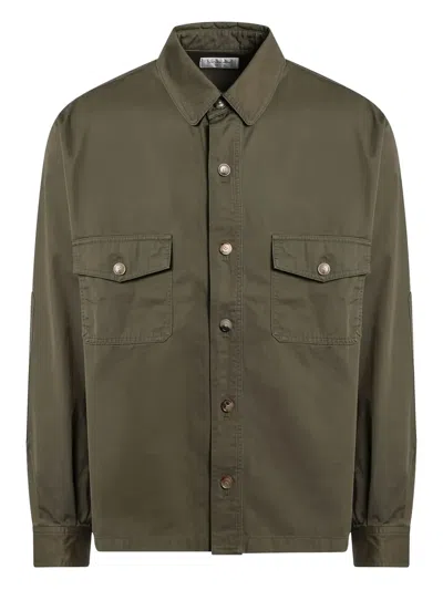 Saint Laurent Long-sleeved Twill Overshirt In Khaki