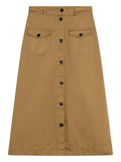 Saint Laurent Midi Skirt With Buttons In Brown