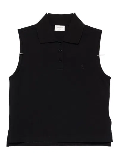 Saint Laurent Cassandre Polo Shirt In Cotton Piqu In Black