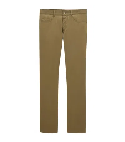 Saint Laurent Cotton Slim Trousers In Green